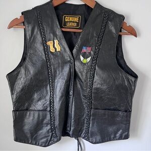 Biker Leather Vest Braid Pins Button Womens Size Medium